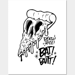 pizza and skull typography black and white Posters and Art